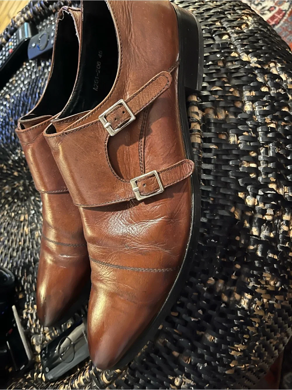 Men's Brown Leather Double Monk Strap Dress Shoes
